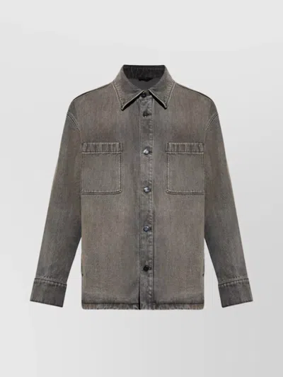 Fendi Denim Jacket With Collared Design And Pockets In Gray