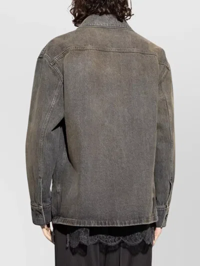 Fendi Denim Jacket With Collared Design And Pockets In Gray