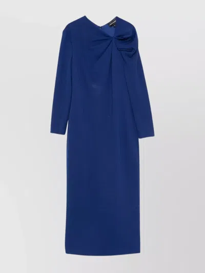 Emporio Armani Asymmetric Neckline Draped Midi Dress In Blue