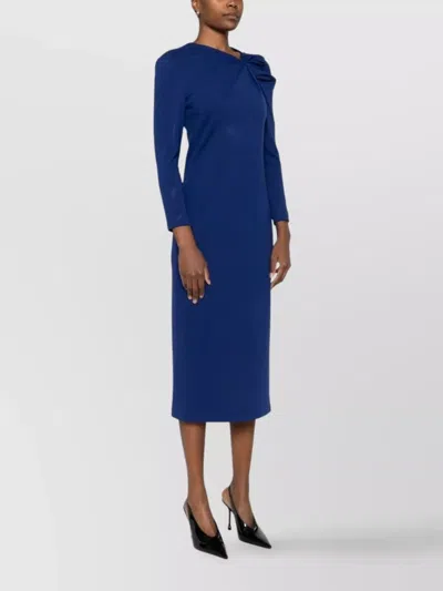 Emporio Armani Asymmetric Neckline Draped Midi Dress In Blue