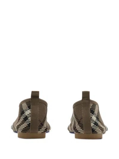 Burberry Checkered Knitted Ballerina Shoes Women In Brown