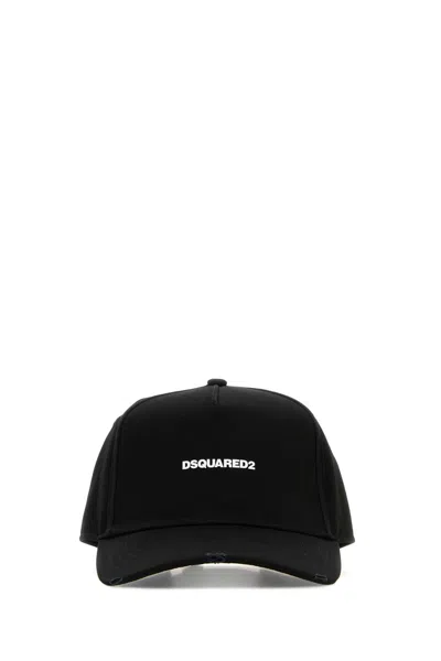 Dsquared2 Black Cotton Cap With Embroidered Logo In Black