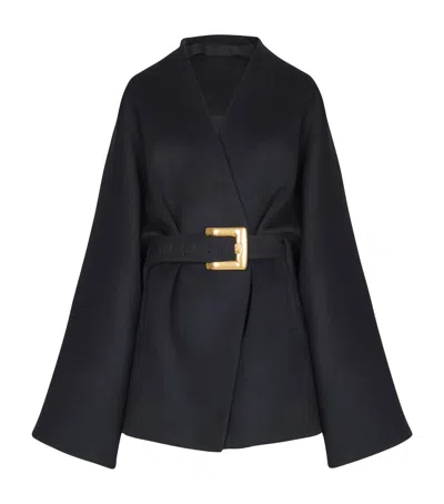 Balmain Wool-blend Oversized Wrap Coat In Black