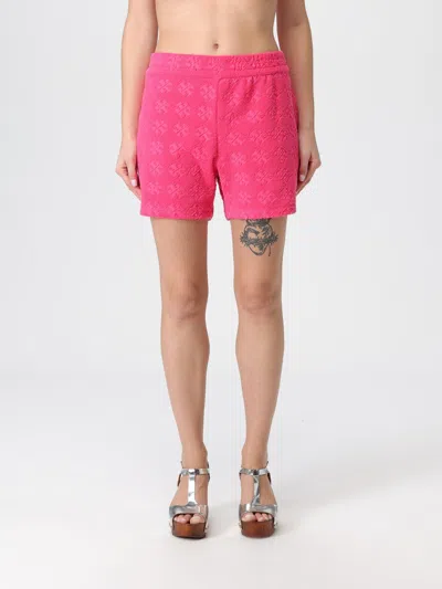 Tory Burch Logo Patterned Cotton Shorts With Elastic Waistband In Pink