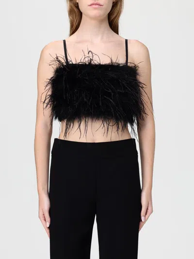 Pinko Crop Top With Feather Detailing In Black