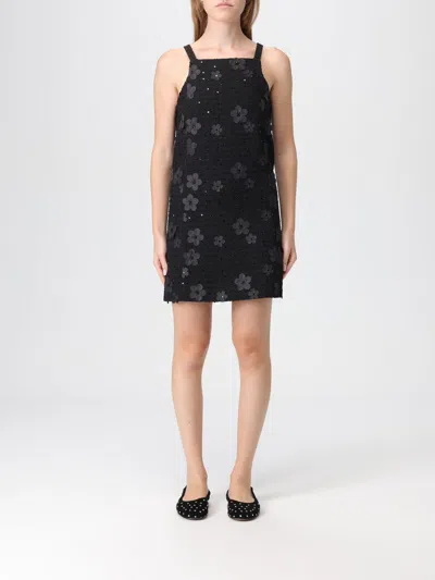 Twinset Boucl Short Dress With Embroidery In Black