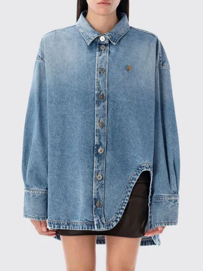 Attico Oversized Embroidered Denim Shirt In Blue