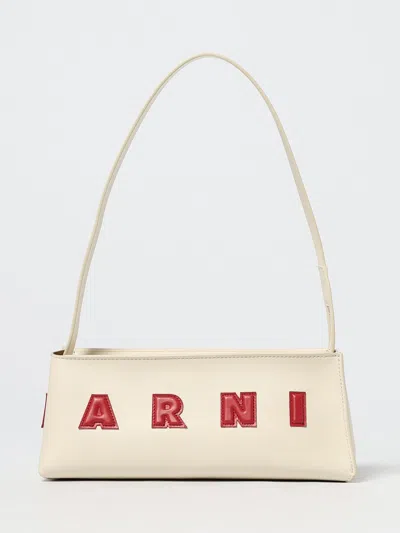 Marni Borsa A Spalla Museo Baguette In Pelle Crema In White