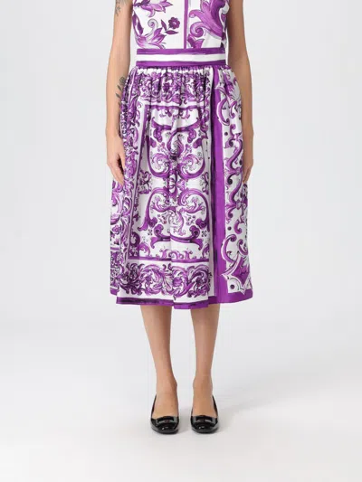 Dolce & Gabbana Maiolica Print Silk Skirt In Purple