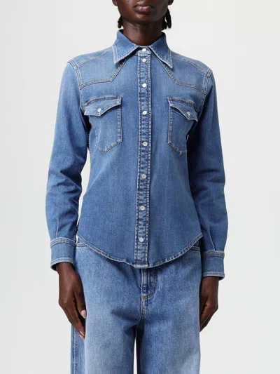 Dolce & Gabbana Denim Cotton Shirt With Chest Pockets In Animal Print