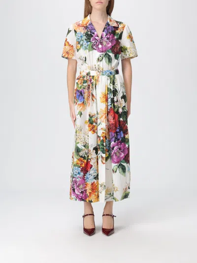 Dolce & Gabbana Midi Poplin Dress With Flower Bouquet Print Dolce E Gabbana In Multi