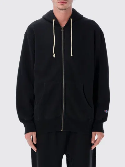 Champion Reverse Weave Patch Hoodie Full Zip In Black