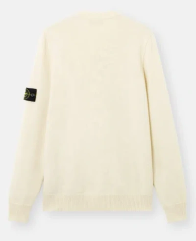 Stone Island Ivory Ribbed Knit Sweater With Crew Neckline In Multi