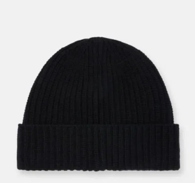 Stone Island Ribbed Knit Beanie With Compass Logo Patch In Black