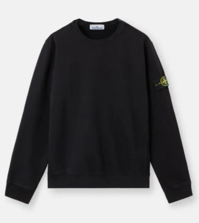 Stone Island Cotton Sweatshirt With Removable Logo Patch In Black
