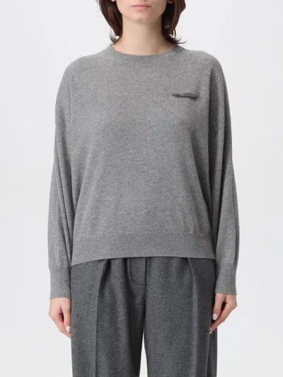 Brunello Cucinelli Crew Neck Sweater With Details In Gray