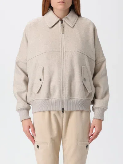 Brunello Cucinelli Women Double Cashmere And Wool Cloth Bomber Jacket With Shiny Zipper Pull In Multi