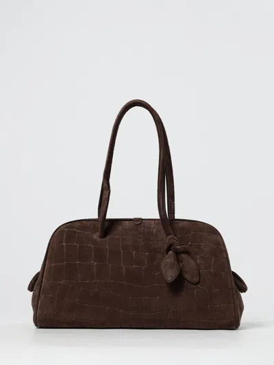 Jacquemus Structured Suede Leather Shoulder Bag In Brown