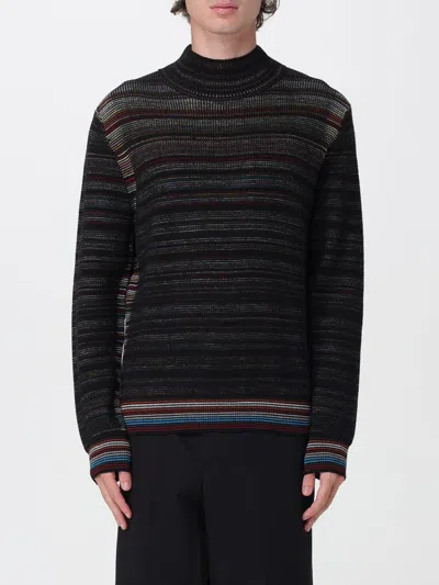 Paul Smith Signature Stripe Waffle Roll Neck Jumper In Black