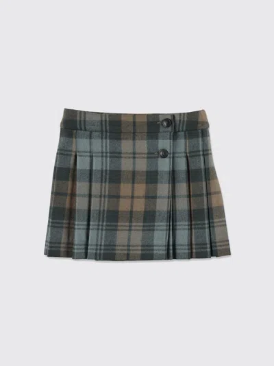 Bonpoint Talissa Pleated Tartan Wool Skirt In Gray