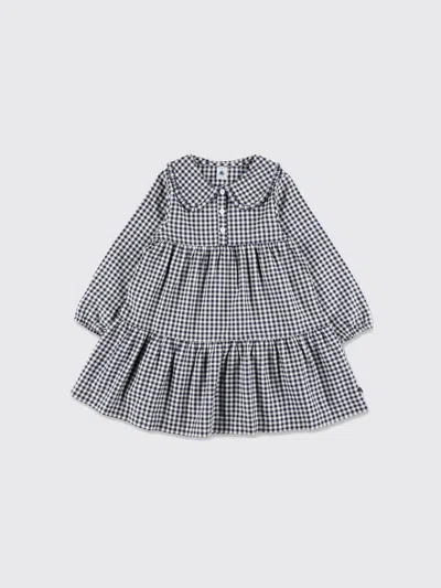 Petit Bateau Gingham-check Tiered-rufflfes Dress In Blue