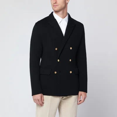 Lardini Wool Knit Double Breasted Coat In Black