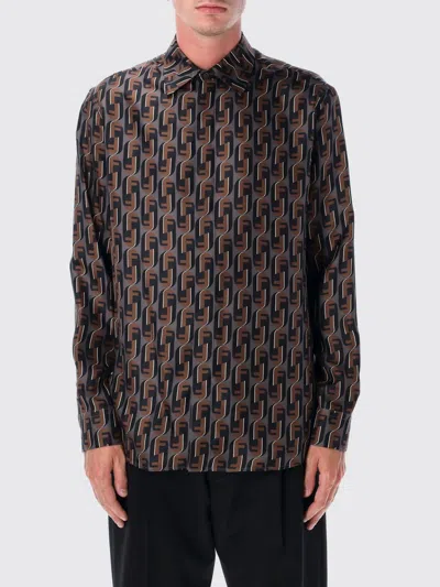 Fendi Nity Print Silk Long-sleeved Shirt In Black
