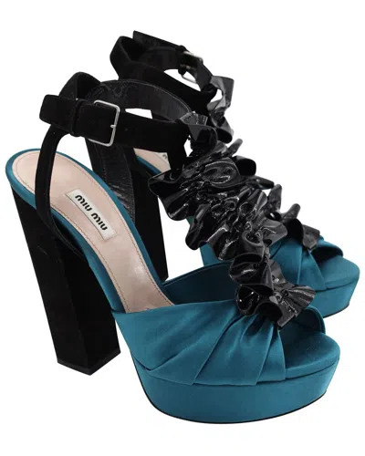 Miu Miu Women's Satin Platform Ankle Strap Sandal (authentic Pre-loved) In Blue