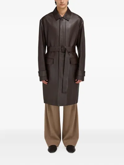 Ferragamo Belted Deerskin Duster Coat In Burgundy