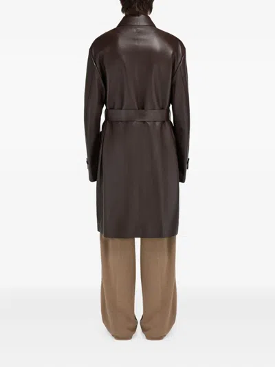 Ferragamo Belted Deerskin Duster Coat In Burgundy