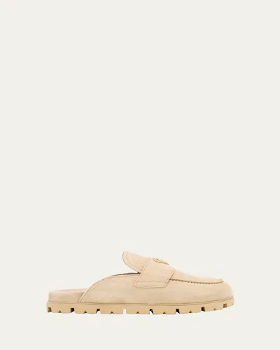 Prada Fussbett Suede Loafer Mules In Neutral