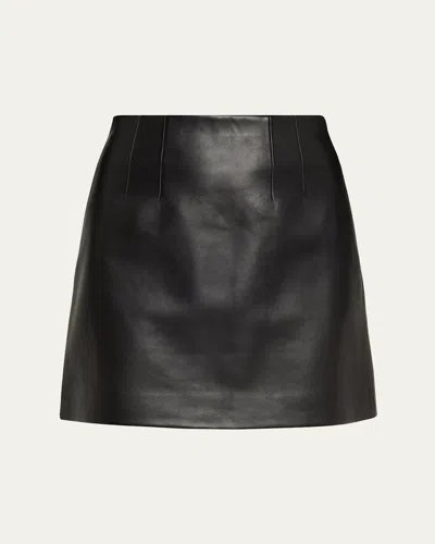 Theory Lambskin Leather Mini Skirt In Black