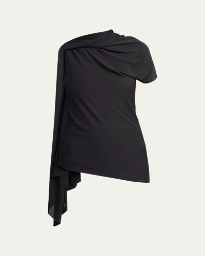 The Row Isadra Draped Crepe-jersey Top In Black