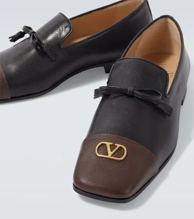 Valentino Babouchoes Vlogo Loafers In Leather In Black