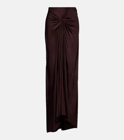 Dries Van Noten Midi Skirt With Asymmetric Hem And Twist Detail In Brown