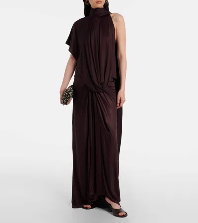 Dries Van Noten Midi Skirt With Asymmetric Hem And Twist Detail In Brown