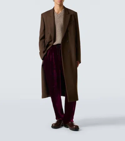 Dries Van Noten Velvet Sweatpants In Burgundy
