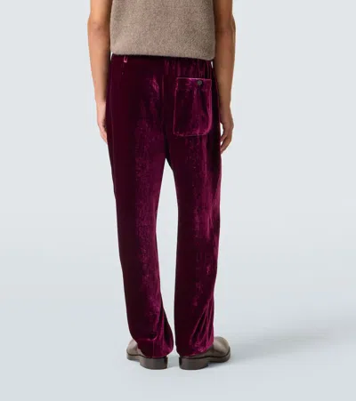 Dries Van Noten Velvet Sweatpants In Burgundy