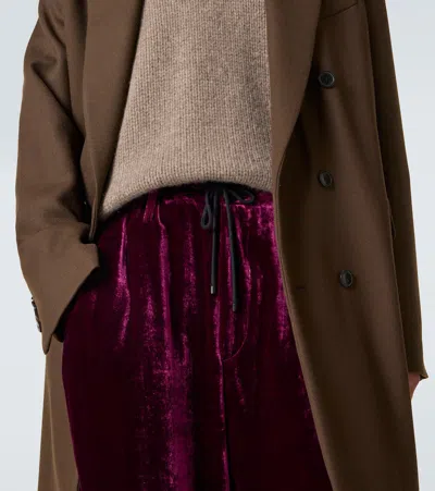 Dries Van Noten Velvet Sweatpants In Burgundy