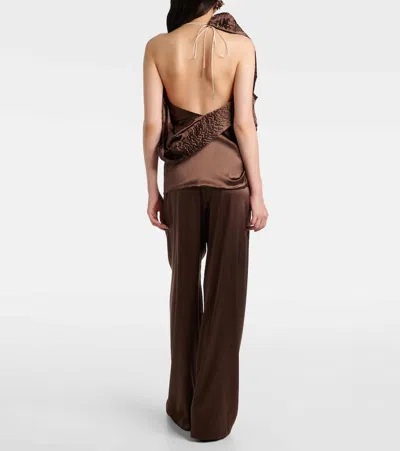 Dries Van Noten Asymmetric Draped Silk-blend Satin Top In Brown