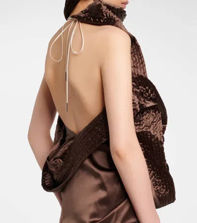 Dries Van Noten Asymmetric Draped Silk-blend Satin Top In Brown