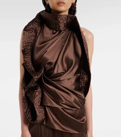 Dries Van Noten Asymmetric Draped Silk-blend Satin Top In Brown