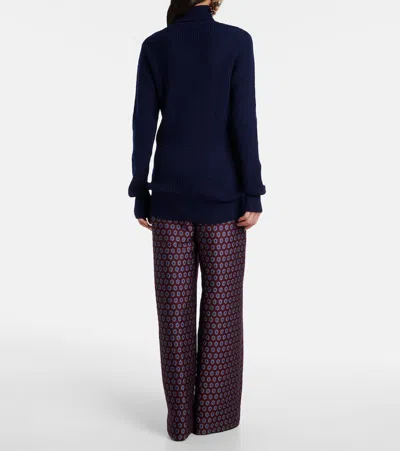 Dries Van Noten Ribbed-knit Wool Turtleneck Sweater In Blue