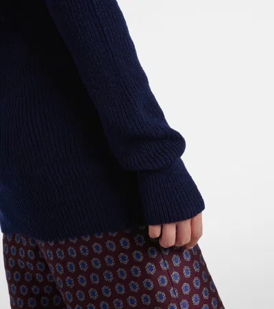 Dries Van Noten Ribbed-knit Wool Turtleneck Sweater In Blue