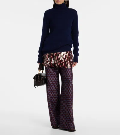 Dries Van Noten Ribbed-knit Wool Turtleneck Sweater In Blue