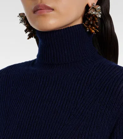 Dries Van Noten Ribbed-knit Wool Turtleneck Sweater In Blue