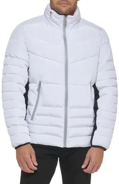 Kenneth Cole New York Faux Memory Full Zip Mixed Quilted Puffer Jacket In Gray
