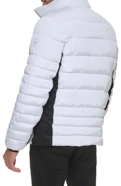 Kenneth Cole New York Faux Memory Full Zip Mixed Quilted Puffer Jacket In Gray