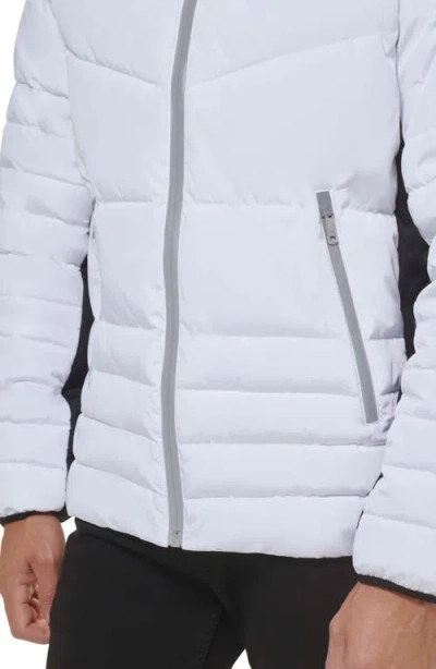 Kenneth Cole New York Faux Memory Full Zip Mixed Quilted Puffer Jacket In Gray