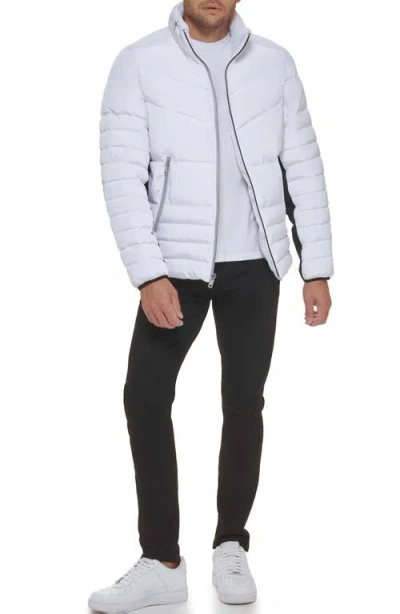 Kenneth Cole New York Faux Memory Full Zip Mixed Quilted Puffer Jacket In Gray